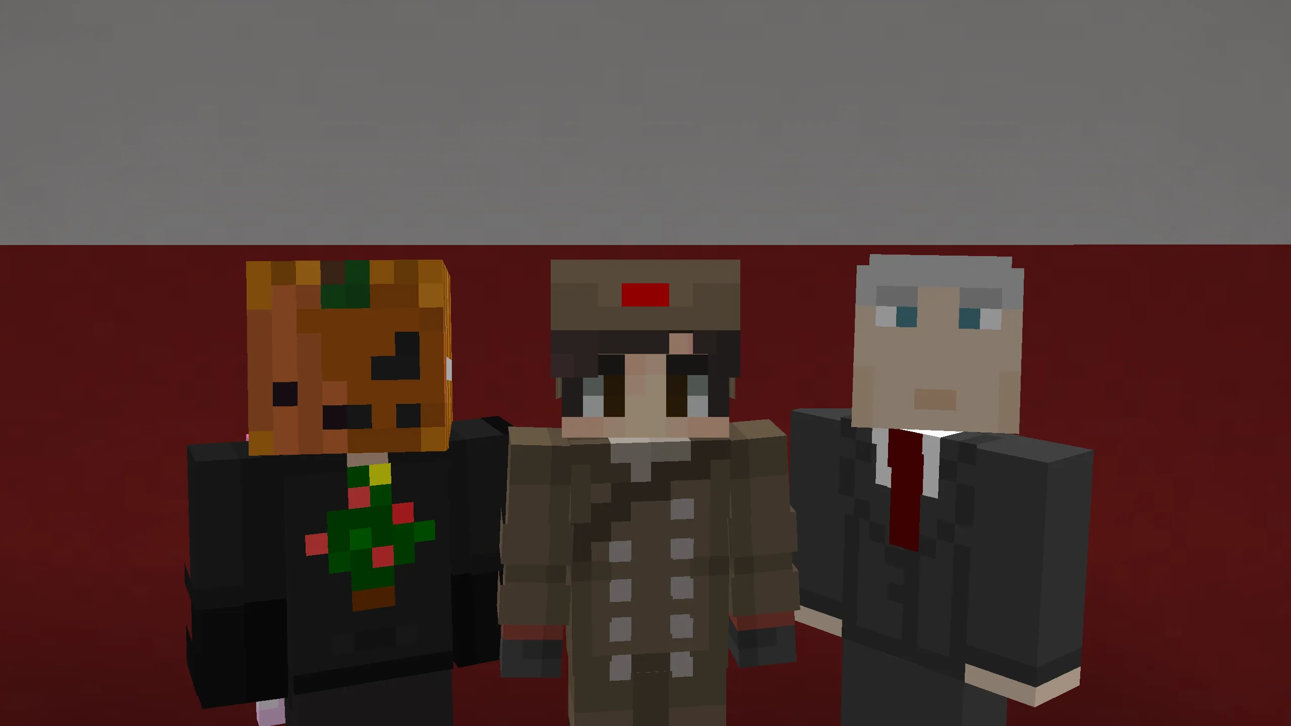 A screen-shot of original three KC members in Minecraft.
